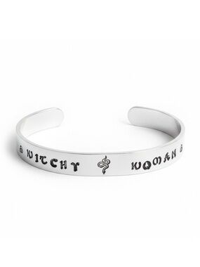 Handmade‎ stamped Witchy Woman snake silver aluminum adjustable cuff bracelet